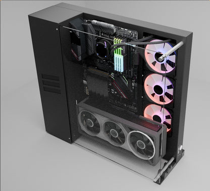 Gaming PC Wandgehäuse fertig montiert - Stilvolles Wall Mount PC Setup im Wohnzimmer