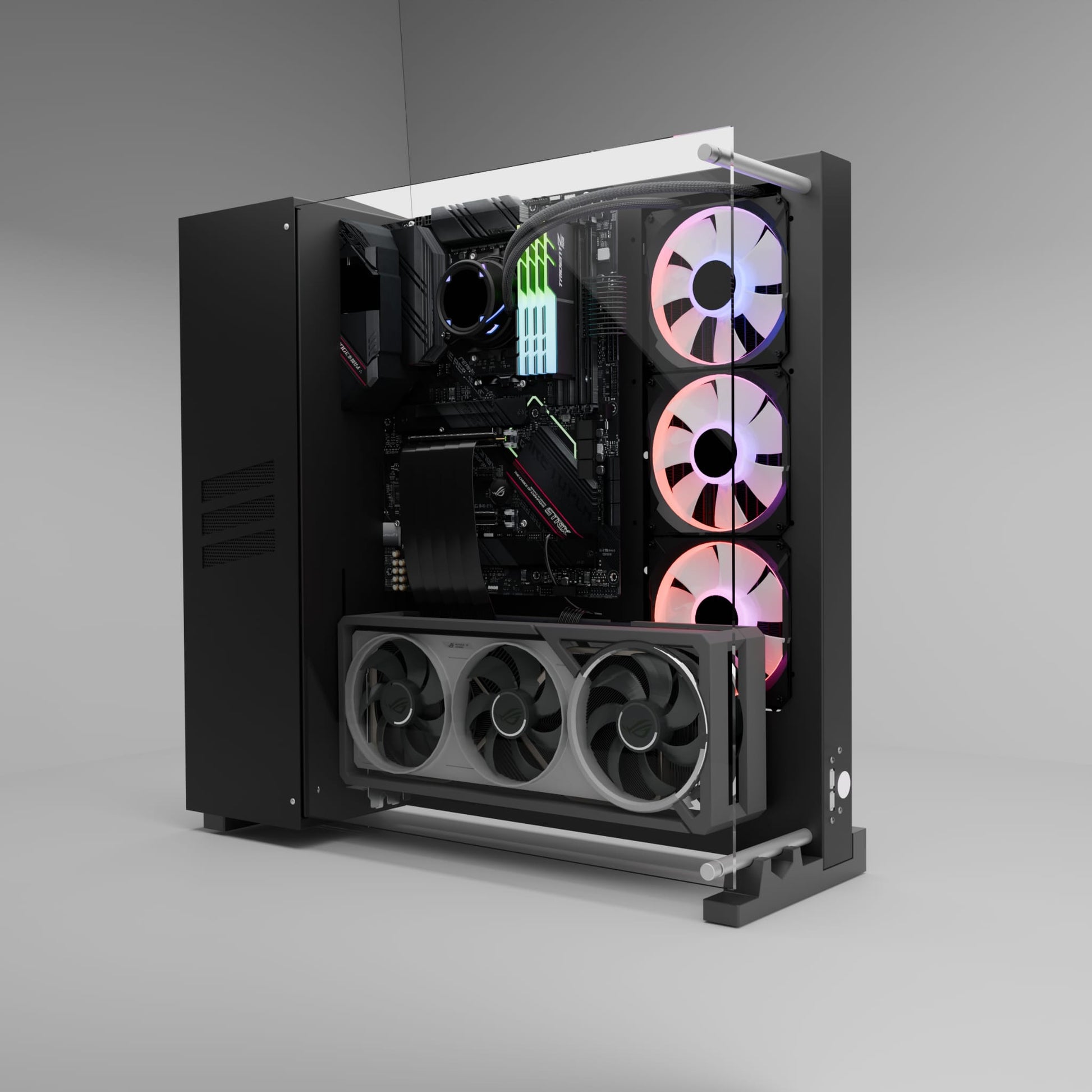 Full-Tower Wandgehäuse mit eingebauten ATX Mainboard und High-End Komponenten